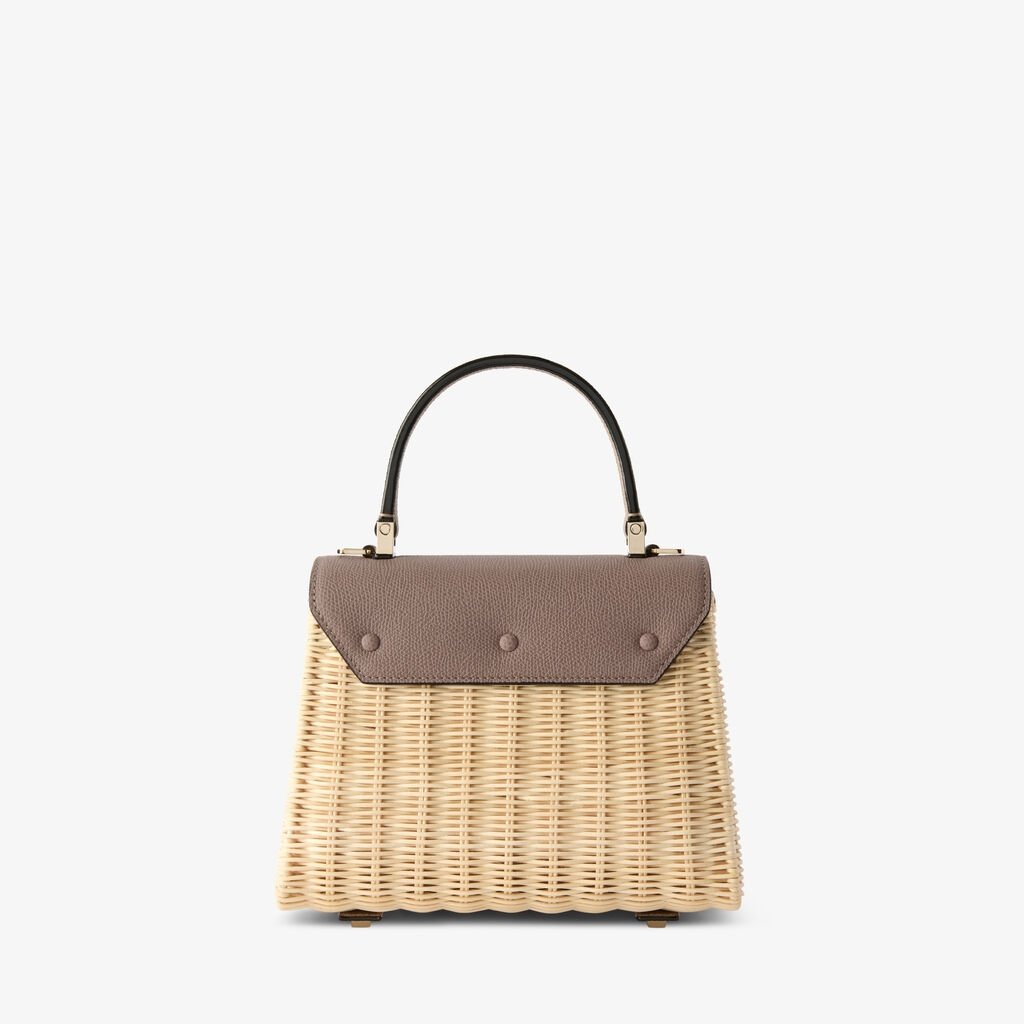 Brown Woven Structured Top Handle Bag - Image 3